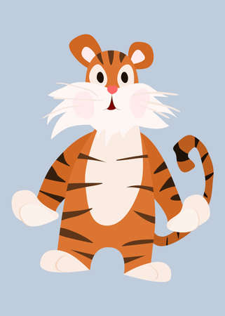 tiger simple character animal on hind legs. vector flat styleのイラスト素材