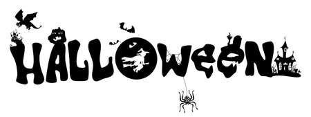 colorful intricate lettering for halloween holiday. vector flat styleのイラスト素材