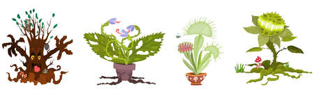 set of predatory plants for halloween venus flytrap. vector stock imageのイラスト素材