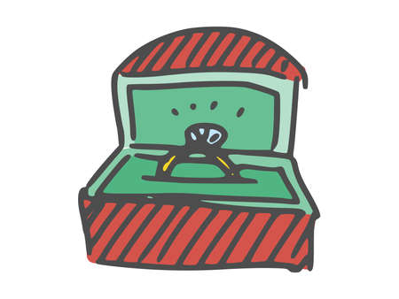 wedding ring in a gift box doodle drawing. sketch vector illustrationのイラスト素材
