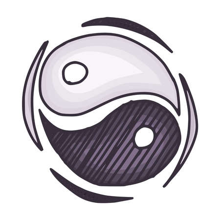 Yin yang simple drawing symbol sign. doodle sketch vector imageのイラスト素材