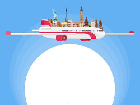 airplane passenger travel the world background for presentation. flat style vector imageのイラスト素材