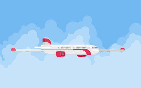 large modern airplane in the sky illustration. flat style vector imageのイラスト素材