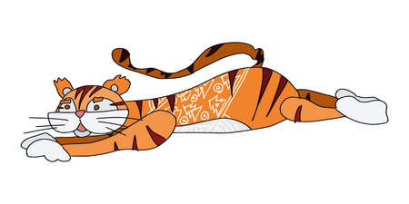 the tiger lies on the floor. zodiac character. doodle sketch vector imageの写真素材