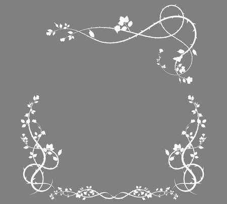 gray background with a frame of roses and weaving stems. scroll style vector illustrationのイラスト素材