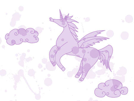 purple unicorn cute illustration. sketch doodle drawing vectorのイラスト素材
