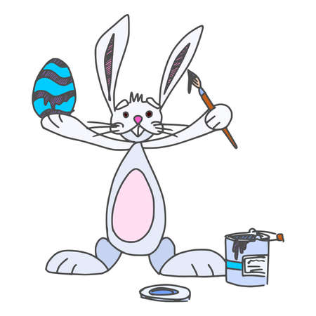 bunny coloring eggs for easter character funny. vector stock imageのイラスト素材