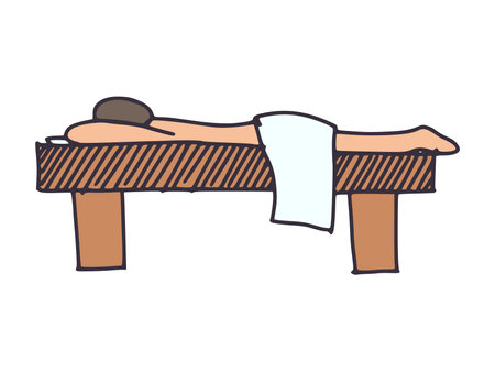 a simple drawing of a man lying on a massage table. doodle vectorのイラスト素材