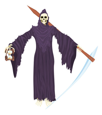 Death with a scythe dangerous guest character for halloween. vector flat styleのイラスト素材