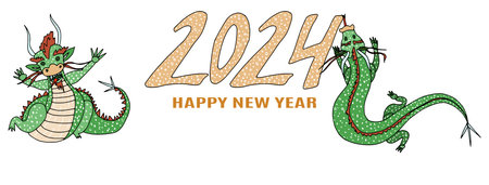 two cheerful dragons poster for the bright new year. stock vector imageのイラスト素材
