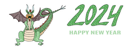 happy new year poster with bright winged dragon. stock vector imageのイラスト素材