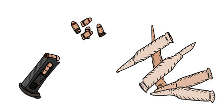machine gun and pistol bullets weapons store dangerous military. stock vector imageのイラスト素材