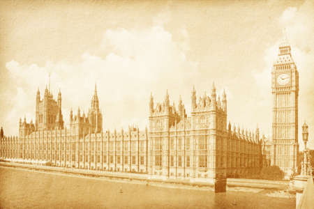 vintage paper textures  vintage background with Houses of Parliament with Big Ban tower in London UK  の写真素材