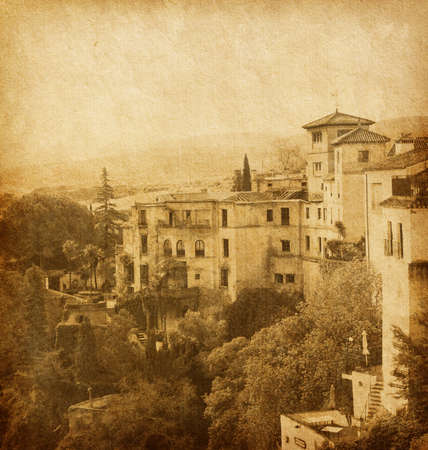 ancient architecture of Ronda, Andalusia,  Spain      Photo in retro style  Added paper texture の写真素材