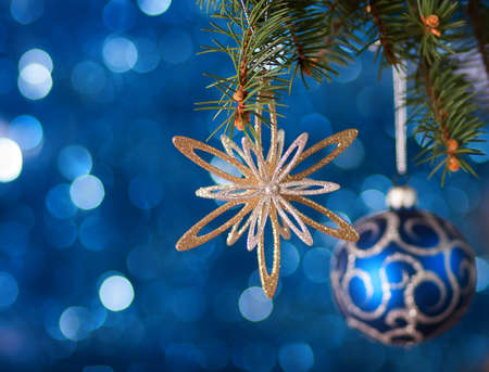 Christmas  decoration  with lights in the background  very shallow depth of field の写真素材