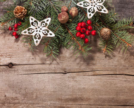 Christmas decoration on old  wooden plank.の写真素材