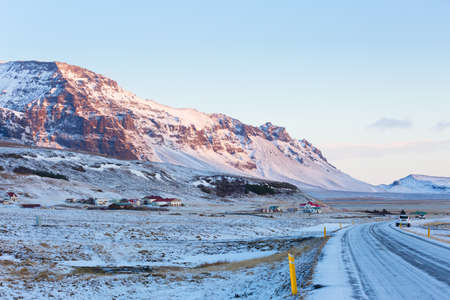 Views from the Ring Road at sunrise. The Ring Road  (Route 1) of Iceland, between Hof and  Jokulsarlon.  South of Icelandの写真素材