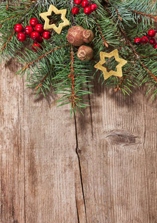 Christmas decoration on old  wooden plank.の写真素材
