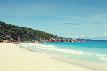 Beach Grand Anse, La Digue, Seychelles. Toned image