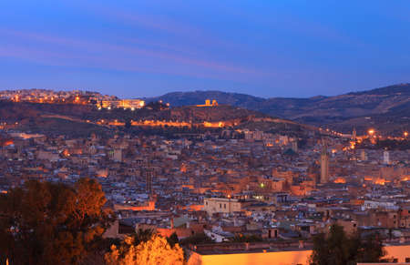 View of the medina (old city) of Fez by late evening, Morocco