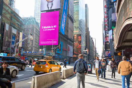 New York City, United States - November 2, 2017:   Citylife and traffic on Manhattan's avenue near...