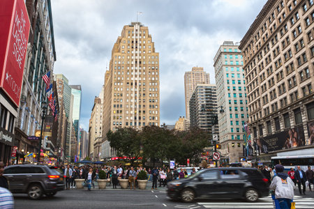New York City, United States - November 3, 2017:  The intersection of Broadway and 34th street, Manhattan midtown.のeditorial素材