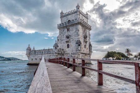Footbridge and east side of Belem Towerのeditorial素材