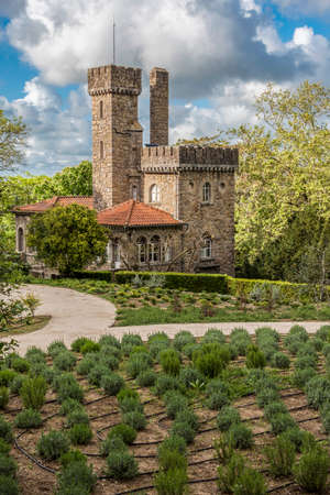 Small castle in Quinta da Regaleira park with lavenderのeditorial素材