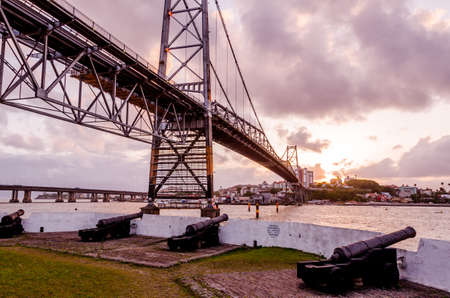 Hercilio Luz Bridge, postcard of the state of Santa Catarina, steel cable bridge.