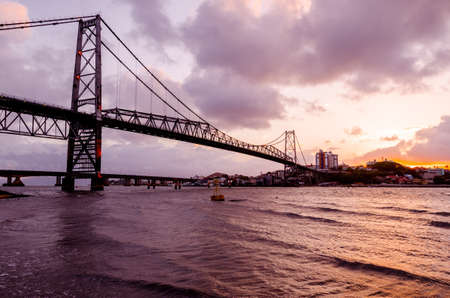 Hercilio Luz Bridge, postcard of the state of Santa Catarina, steel cable bridge.の写真素材