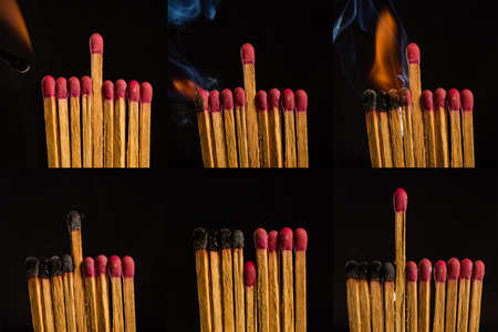 one in the crowd concept of matchstick with flames, with the idea of distance, prominence,...