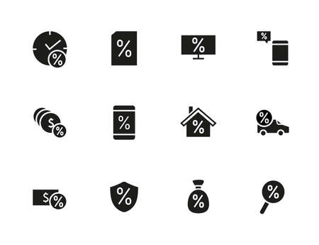 Credit line icons set vector illustration. Contains icons such as percentage car under interest, shield, time, money document and much more. Editable stroke. 480x480 pixels.のイラスト素材