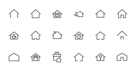 Simple set of color editable house icon templates. Contains such icons, home calendar, coffee shop and other vector signs isolated on a white background for graphic and web design.のイラスト素材