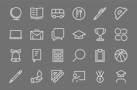 A simple set of school items. Contains icons such as student, award, geography, physical education, geometry and more. On white background. Editable stroke. 480x480.のイラスト素材