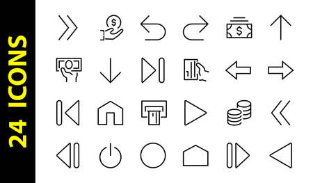 Set of line arrows, directions, arrows, contains icons such as pause, continuation, directly, to the right, Editable stroke. 480x480, On a white background, Vector illustration.のイラスト素材