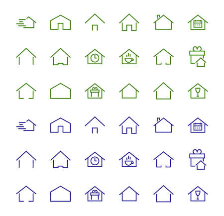 Simple set of color editable house icon templates. Contains such icons, home calendar, coffee shop and other vector signs isolated on a white background for graphic and web designのイラスト素材
