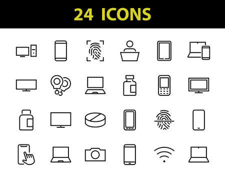 SMART devices and gadgets linear icons set, vector, contains icons computer, camera, laptop, phone, web devices, electronic appliances, and much more. Editable strokeのイラスト素材