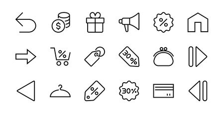 Black Friday Icon Set contains discount packages, promotions, shopping cart, big discounts, shopping cart and more. Editable stroke, vector icons.のイラスト素材