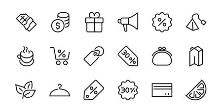 Black Friday Icon Set contains discount packages, promotions, shopping cart, big discounts, shopping cart and more. Editable stroke, vector icons.のイラスト素材