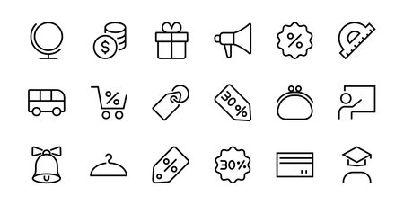 Black Friday Icon Set contains discount packages, promotions, shopping cart, big discounts, shopping cart and more. Editable stroke, vector icons.のイラスト素材
