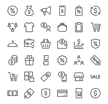 Set of business vector line icons. It contains user symbols, dollar pictograms, gears, briefcase, puzzles, envelope, percentage, messages, schedule, and more. Editable Bar. 460x460 pixelsのイラスト素材