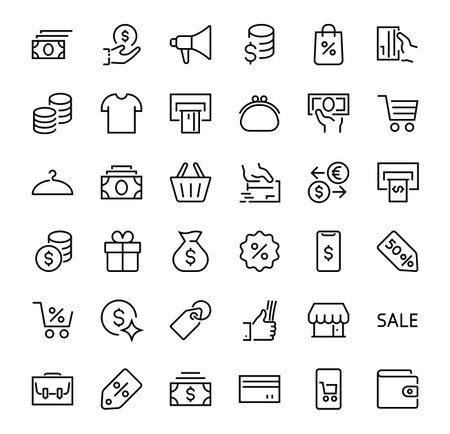 BUSINESS and FINANCE Thin Line Icon Set, contains icons such as Coins, Currency Exchange, Card Payment, Terminal and much more, Editable Line, Vector Illustration.のイラスト素材