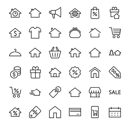 Simple set of line vector home icons. Contains house symbols at interest, infuse house and more. Editable stroke. 480x480 pixels perfect.のイラスト素材