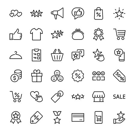 Simple Set Feedback, reviews thin line icons. Evaluation, review, STAR, LIKE and much more, Editable stroke. Vector illustration.のイラスト素材