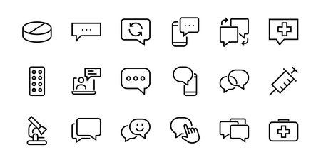 Simple set of message line vector line icons. contains icons such as conversation, SMS, notifications, group chat, and more. Editable stroke. 48x48 pixels perfect, white background.のイラスト素材