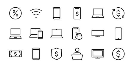 SMART devices and gadgets linear icons set, vector, contains icons computer, camera, laptop, phone, web devices, electronic appliances, and much more. Editable strokeのイラスト素材