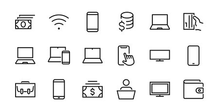 SMART devices and gadgets linear icons set, vector, contains icons computer, camera, laptop, phone, web devices, electronic appliances, and much more. Editable strokeのイラスト素材