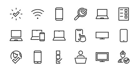 SMART devices and gadgets linear icons set, vector, contains icons computer, camera, laptop, phone, web devices, electronic appliances, and much more. Editable strokeのイラスト素材
