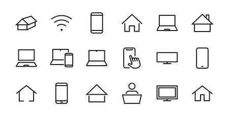 SMART devices and gadgets linear icons set, vector, contains icons computer, camera, laptop, phone, web devices, electronic appliances, and much more. Editable strokeのイラスト素材