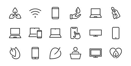 SMART devices and gadgets linear icons set, vector, contains icons computer, camera, laptop, phone, web devices, electronic appliances, and much more. Editable strokeのイラスト素材